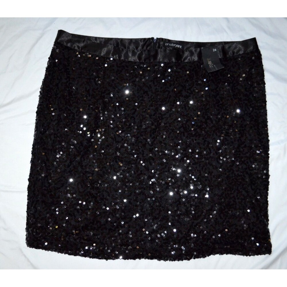 Lane Bryant Size 24 Straight Black Sequin Skirt Party Holiday 24" long NEW